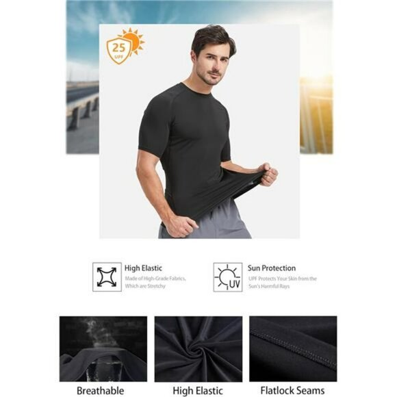 Mens Compression Shirts Pack Short Sleeve Dry Fit Workout Athletic Gym Tops - Picture 4 of 7